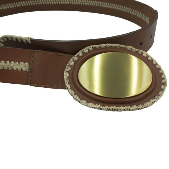 Chico's Western Belt Brown Beige Leather Adjustable Hook Eye Embroidered 36-40 - Picture 3 of 6